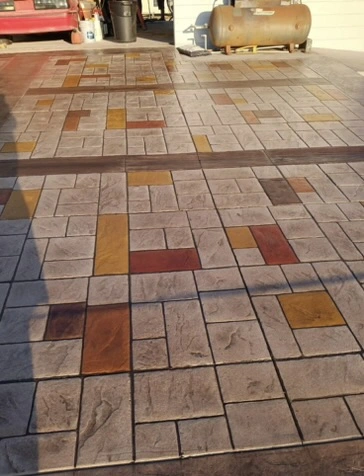 stained and stamped concrete driveway in mooresville, nc