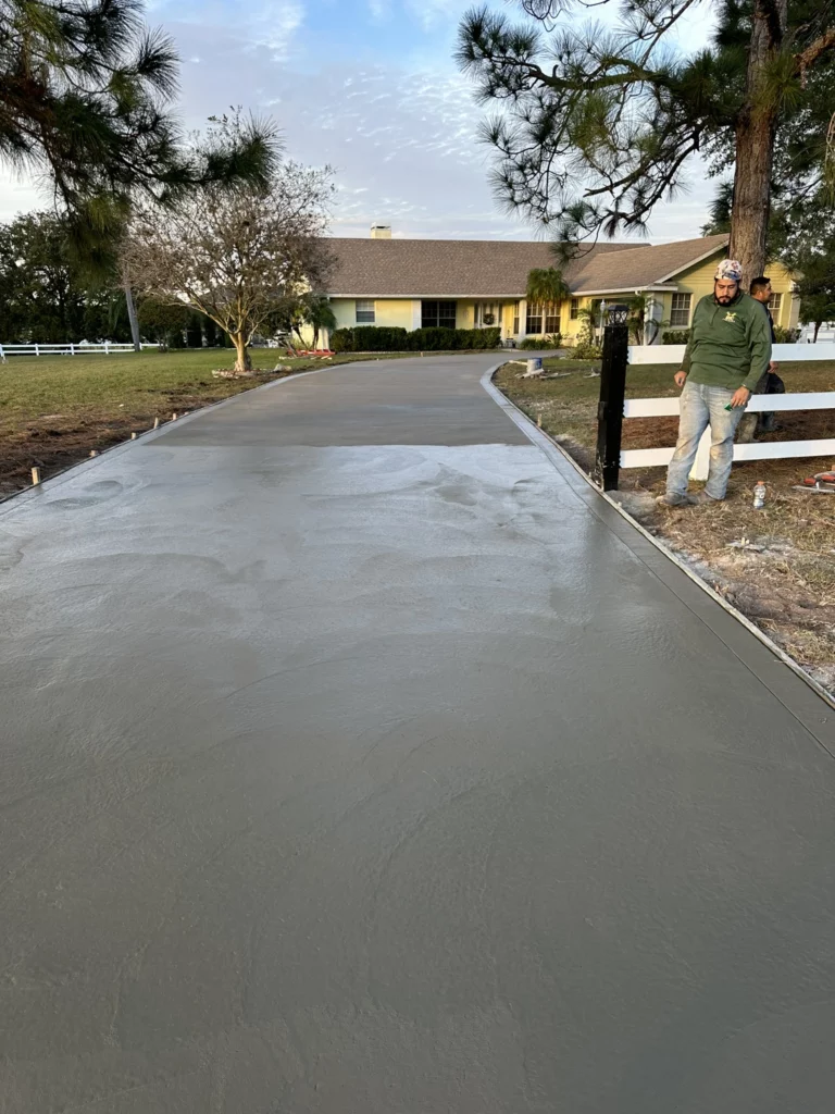 fresh concrete driveway